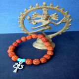 Rudraksha, Turquoise and Silver Pendant Trishul - Bracelet